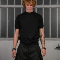 VISCOSE MOCK-NECK KNIT TEE