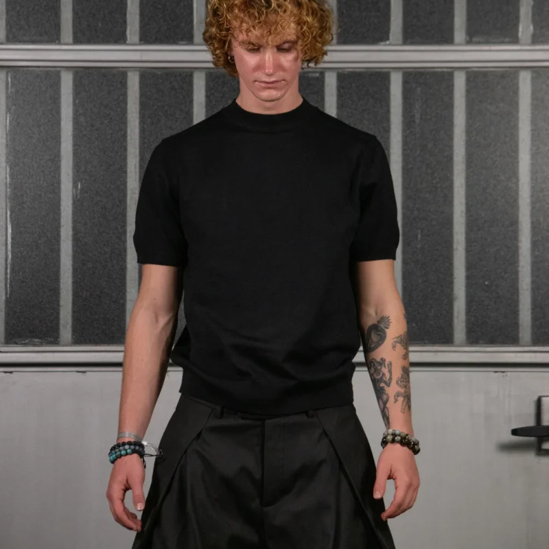 VISCOSE MOCK-NECK KNIT TEE