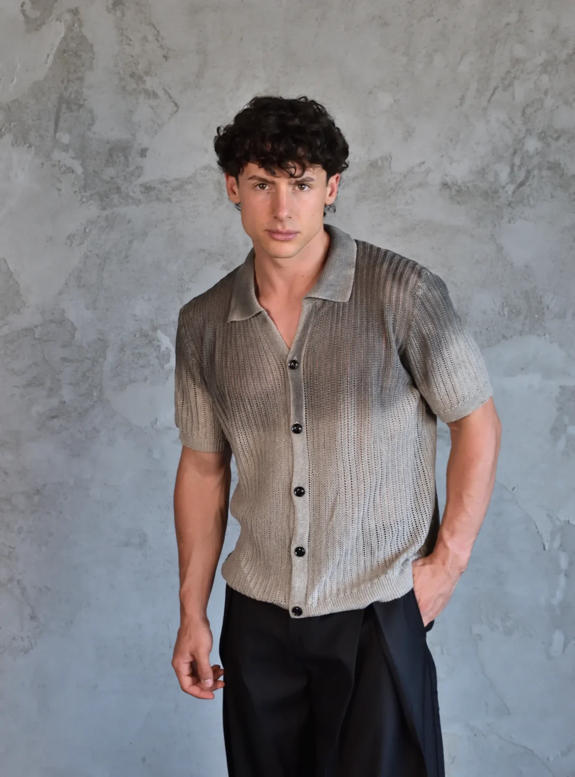 Textured Knit Short Sleeve Shirt